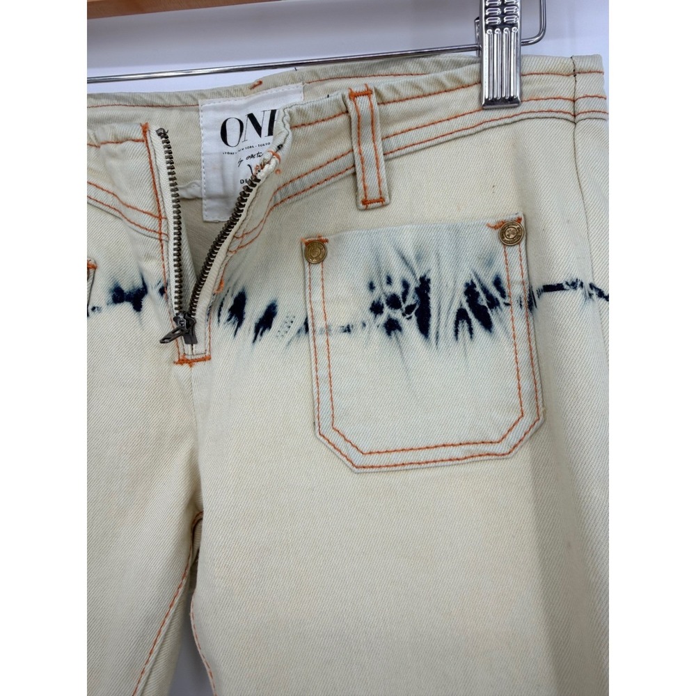One Teaspoon Cream Tie Dye Flare Jeans Bell Bottom Raw 22 Indigo Boho Festival - Picture 14 of 15